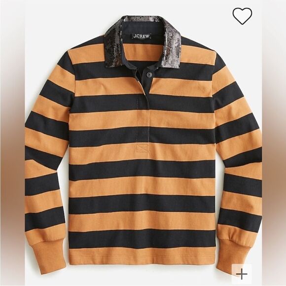 J Crew Sequin Collar Polo Rugby Striped Shirt | Size S - Picture 1 of 8